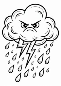 Angry Cloud With Rain Coloring Page And Lightning For Kids 9
