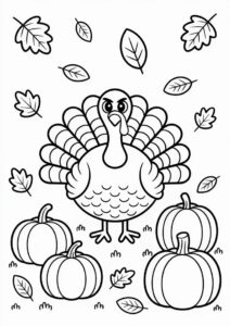 Angry Turkey In The Fall With Pumpkins And Falling Leaves 1