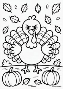 Angry Turkey In The Fall With Pumpkins And Falling Leaves 3