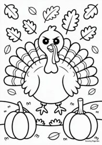 Angry Turkey In The Fall With Pumpkins And Falling Leaves 4