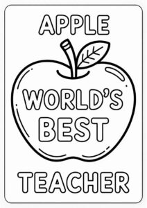 Apple With Worlds Best Teacher Coloring Pages OF Words For Kids 1
