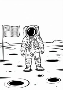 Astronaut Walking On Moon Coloring Page 1