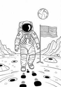 Astronaut Walking On Moon Coloring Page 2