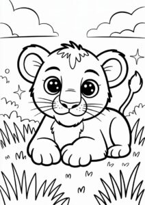 Baby Lion Resting On Grass With Cute Eyes 3