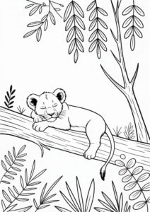 Baby Lion Resting On Log 1