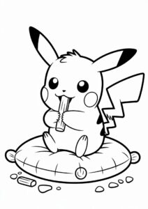 Baby Pikachu Eating Pocky Coloring In For Preschoolers 2