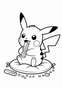 Baby Pikachu Eating Pocky Coloring In For Preschoolers 3