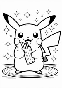Baby Pikachu Eating Pocky Coloring In For Preschoolers 6
