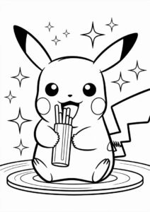 Baby Pikachu Eating Pocky Coloring In For Preschoolers 7