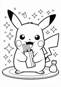 Baby Pikachu Eating Pocky Coloring In For Preschoolers 8