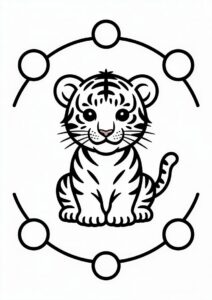 Baby Tiger Cub With Circle Backgrounds Coloring 1