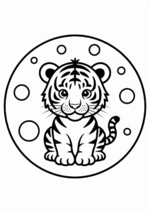 Baby Tiger Cub With Circle Backgrounds Coloring 2