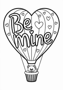 Be Mine Hot Air Balloon Valentines Day Coloring Page For Kids 2