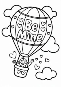 Be Mine Hot Air Balloon Valentines Day Coloring Page For Kids 3