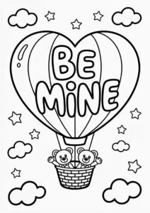 Be Mine Hot Air Balloon Valentines Day Coloring Page For Kids 4