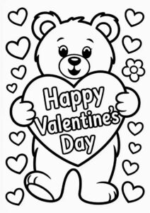Bear With Love Heart Valentines Day Coloring Page 2
