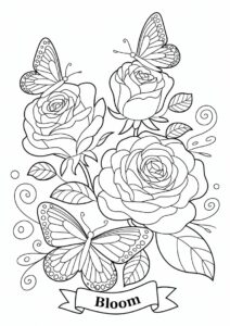 Beautiful Roses With Butterflies To Color 1