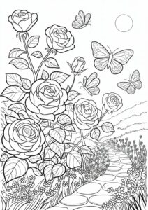 Beautiful Roses With Butterflies To Color 2