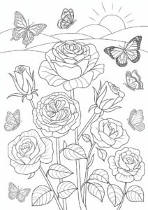 Beautiful Roses With Butterflies To Color 3