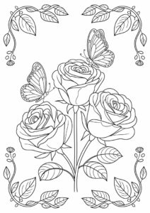 Beautiful Roses With Butterflies To Color 4