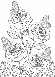 Beautiful Roses With Butterflies To Color 5