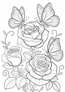 Beautiful Roses With Butterflies To Color 6