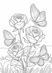 Beautiful Roses With Butterflies To Color 7