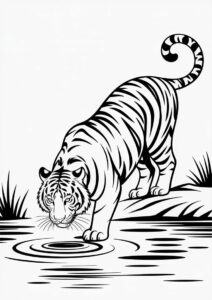 Bengal Tiger Drinking From Lake Coloring 3