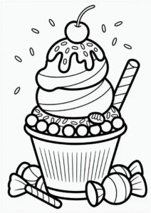 Birthday Ice Cream Coloring Page Sundae With Candy And Sprinkles 1