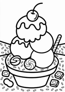 Birthday Ice Cream Coloring Page Sundae With Candy And Sprinkles 2
