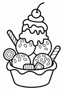 Birthday Ice Cream Coloring Page Sundae With Candy And Sprinkles 3