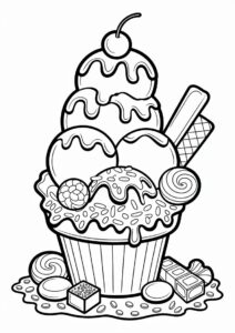 Birthday Ice Cream Coloring Page Sundae With Candy And Sprinkles 4
