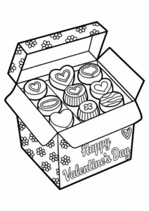 Box Of Chocolates Happy Valentines Day Coloring Page 3