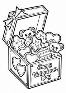 Box Of Chocolates Happy Valentines Day Coloring Page 4