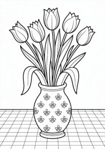 Bunch Of Tulips In Vase To Color 1
