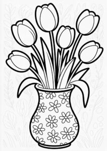 Bunch Of Tulips In Vase To Color 2