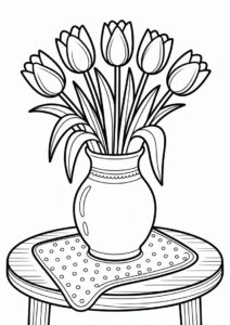 Bunch Of Tulips In Vase To Color 4