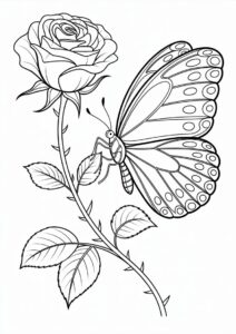Butterfly Resting On Rose Stem 2