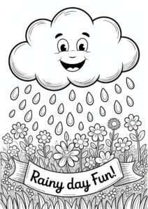 Cartoon Cloud And Rain Coloring Page 1