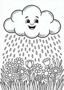 Cartoon Cloud And Rain Coloring Page 10