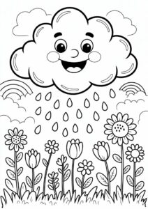 Cartoon Cloud And Rain Coloring Page 11