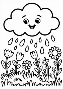 Cartoon Cloud And Rain Coloring Page 12