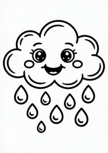 Cartoon Cloud And Rain Coloring Page 2
