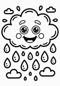 Cartoon Cloud And Rain Coloring Page 3