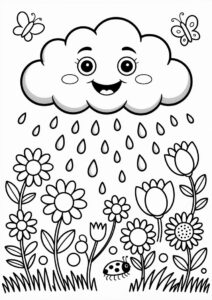 Cartoon Cloud And Rain Coloring Page 6