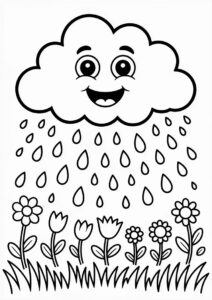 Cartoon Cloud And Rain Coloring Page 7