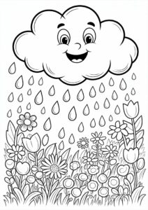 Cartoon Cloud And Rain Coloring Page 8
