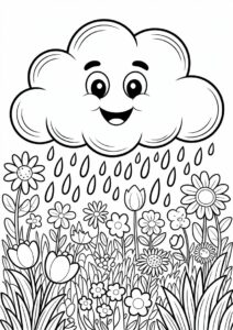 Cartoon Cloud And Rain Coloring Page 9