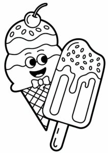 Cartoon Ice Cream Coloring Page Cone And Popsicle 1