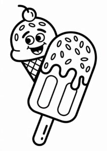 Cartoon Ice Cream Coloring Page Cone And Popsicle 3